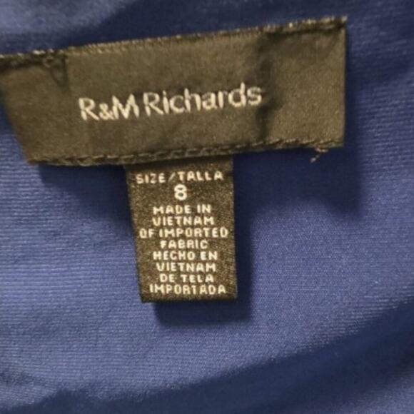 NWT R&M Richards Dress Size 8 Indigo Blue Rhinestone Faux Wrap Mesh Bell Sleeve - Picture 4 of 6